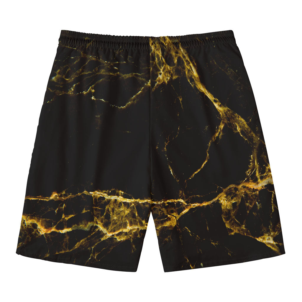 Black Gold Marble Print Men's Swim Trunks