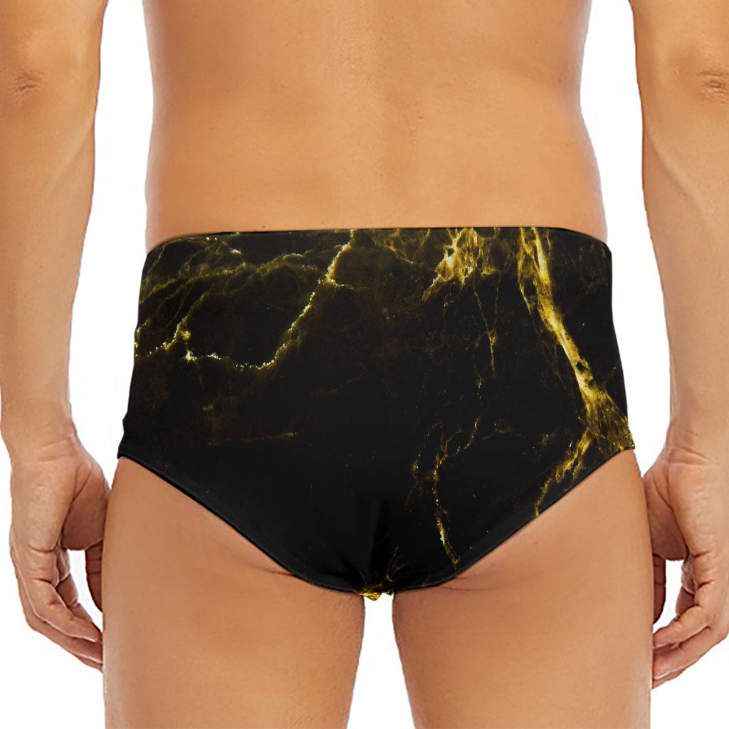 Black Gold Marble Print Men's Triangle Swim Briefs
