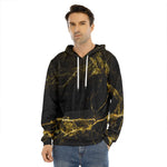 Black Gold Marble Print Men's Velvet Pullover Hoodie