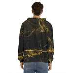 Black Gold Marble Print Men's Velvet Pullover Hoodie
