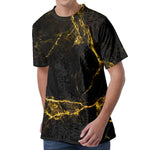 Black Gold Marble Print Men's Velvet T-Shirt