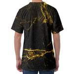 Black Gold Marble Print Men's Velvet T-Shirt