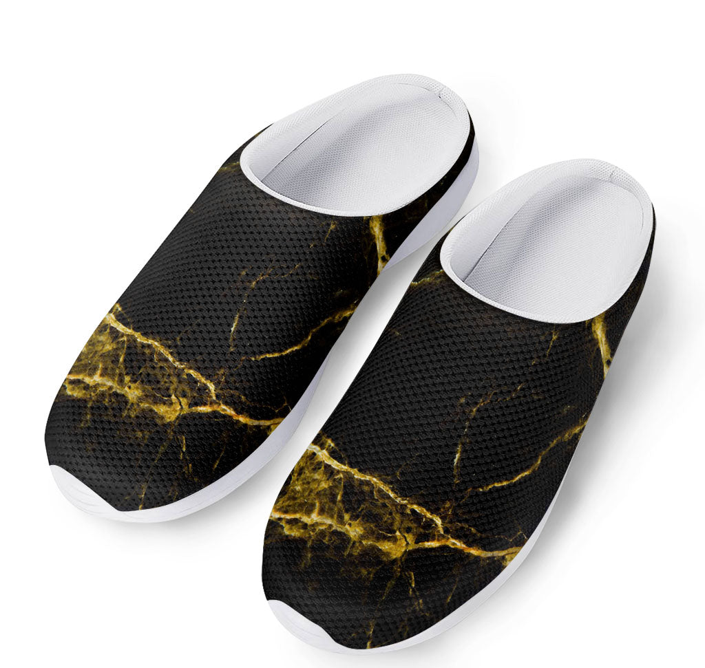 Black Gold Marble Print Mesh Casual Shoes