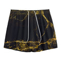 Black Gold Marble Print Mesh Shorts