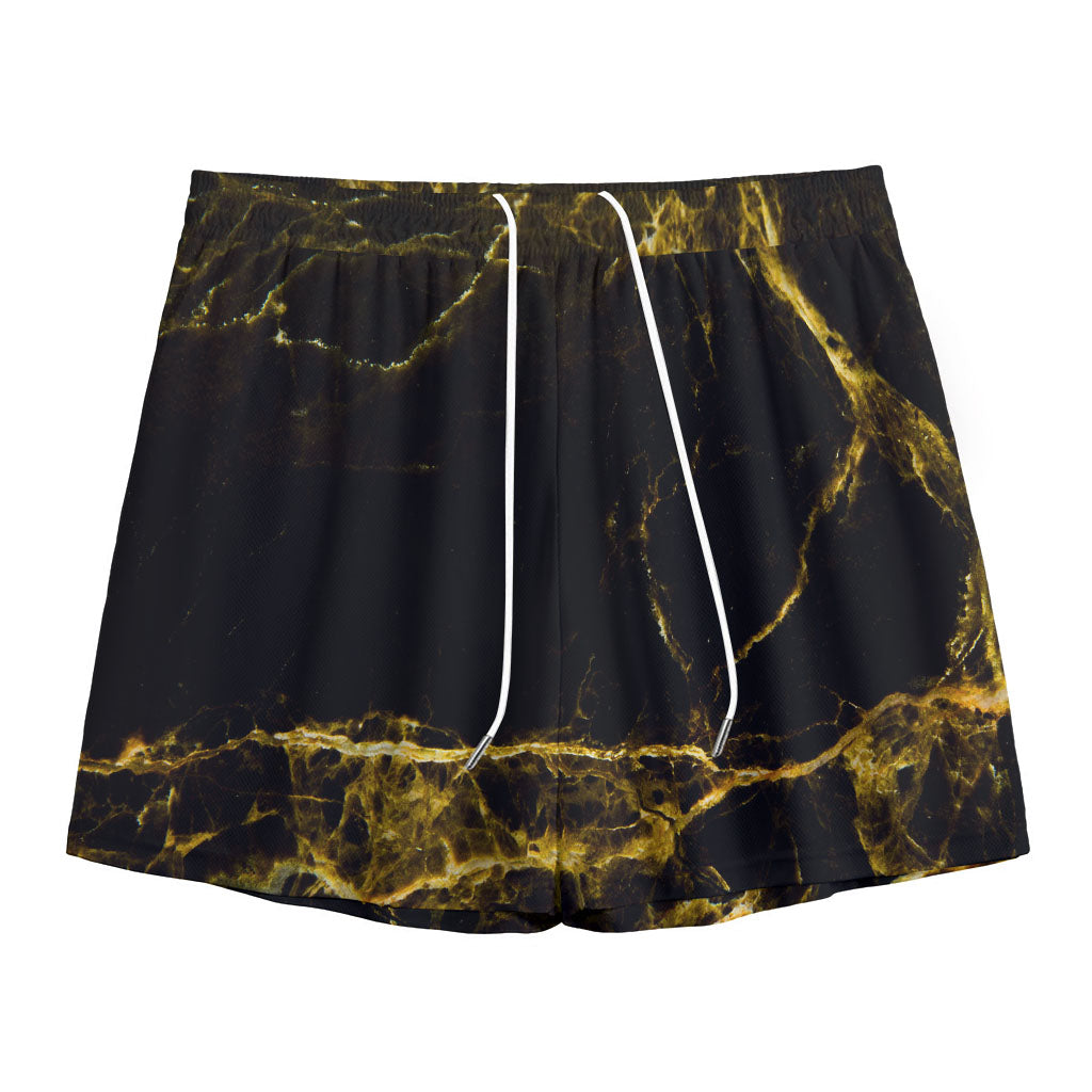 Black Gold Marble Print Mesh Shorts