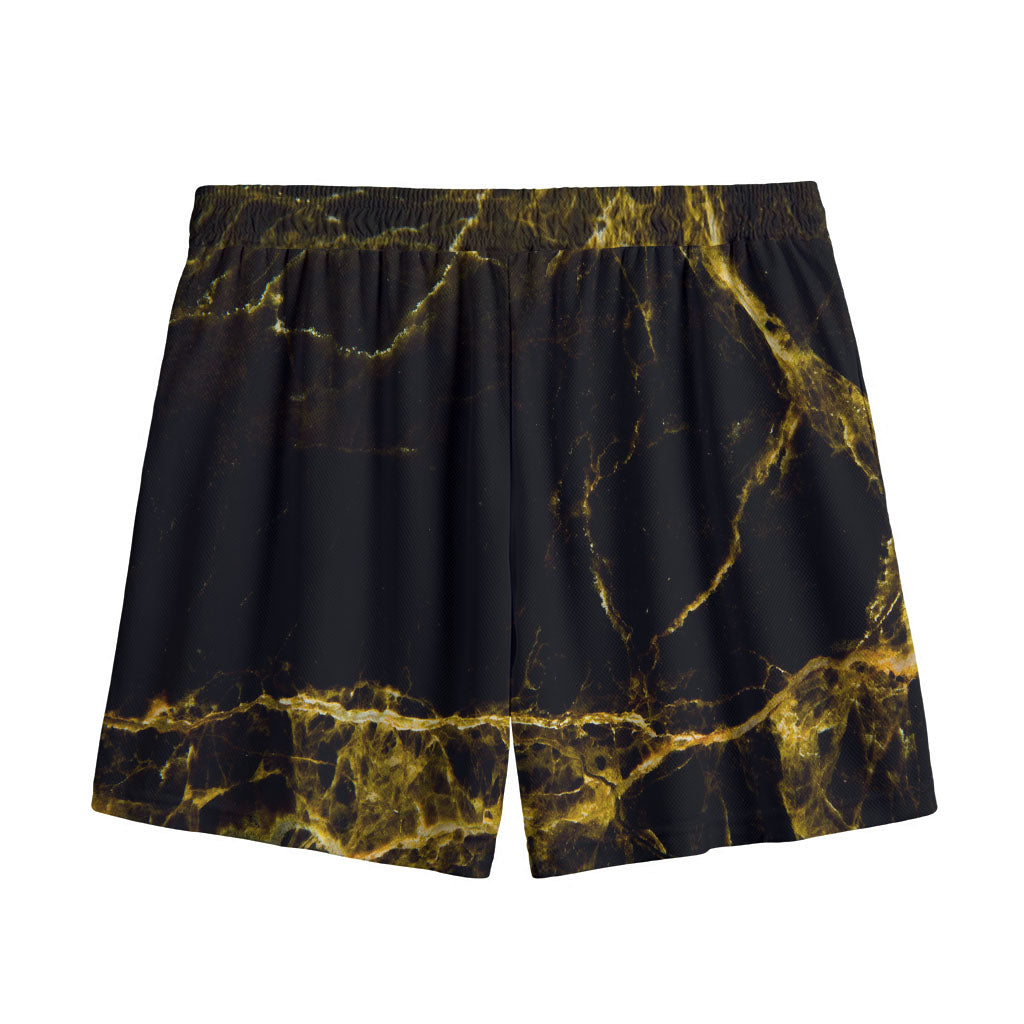 Black Gold Marble Print Mesh Shorts