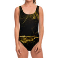 Black Gold Marble Print One Piece Swimsuit