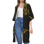 Black Gold Marble Print Open Front Beach Cover Up