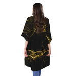 Black Gold Marble Print Open Front Beach Cover Up