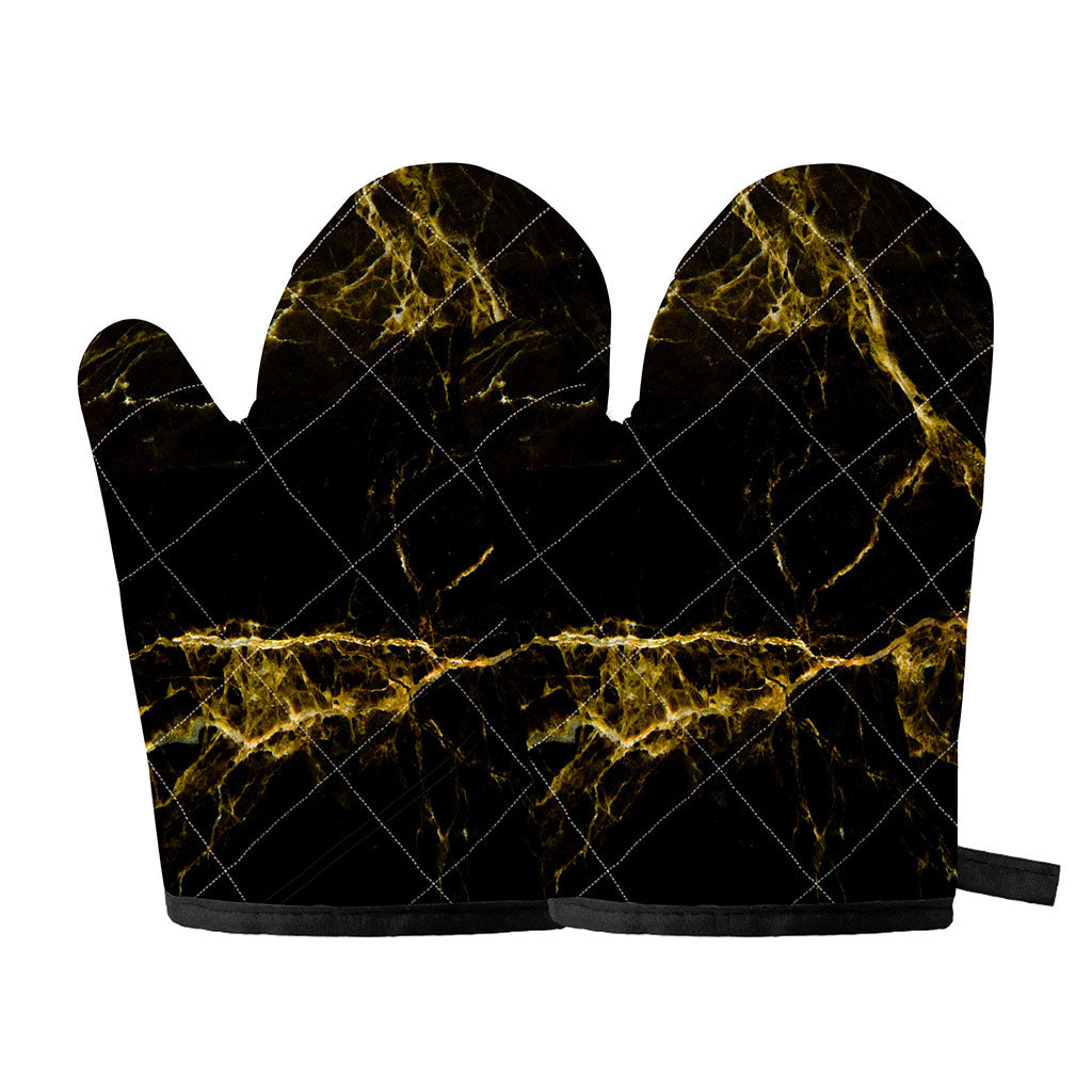 Black Gold Marble Print Oven Mitts