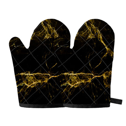 Black Gold Marble Print Oven Mitts