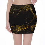 Black Gold Marble Print Pencil Mini Skirt