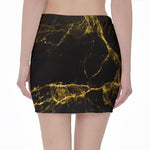 Black Gold Marble Print Pencil Mini Skirt