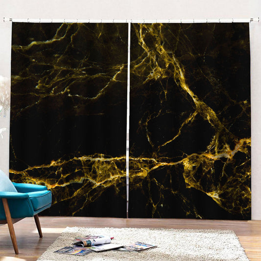 Black Gold Marble Print Pencil Pleat Curtains