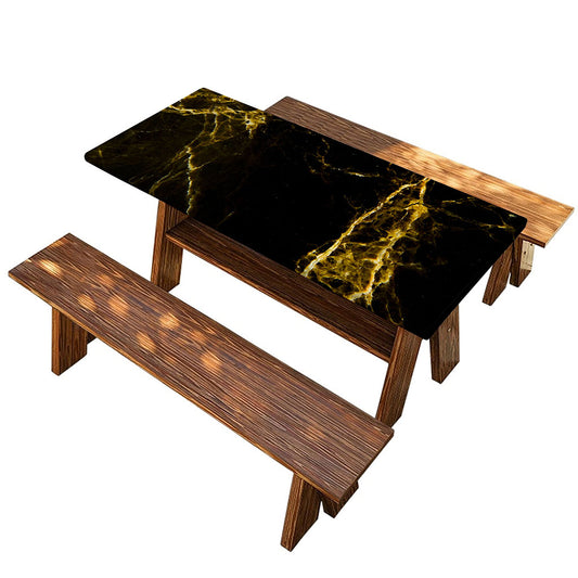 Black Gold Marble Print Picnic Table Cover