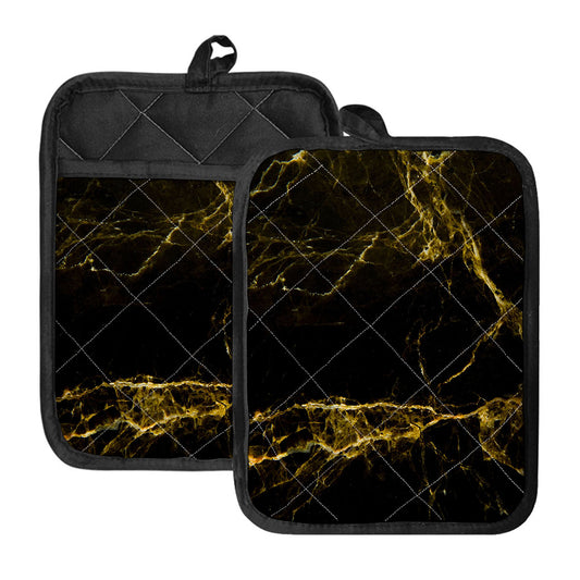 Black Gold Marble Print Pot Holders With Pocket