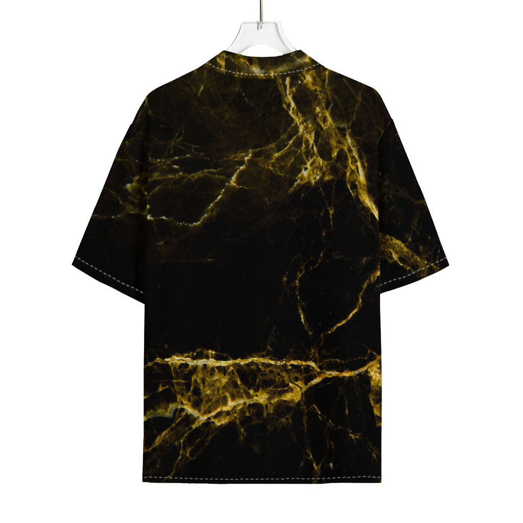 Black Gold Marble Print Rayon Hawaiian Shirt