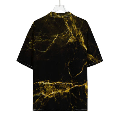Black Gold Marble Print Rayon Hawaiian Shirt