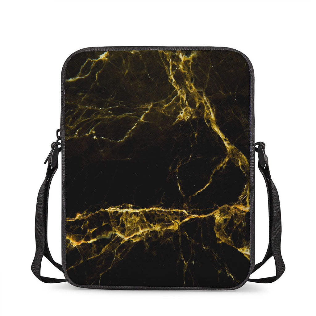 Black Gold Marble Print Rectangular Crossbody Bag