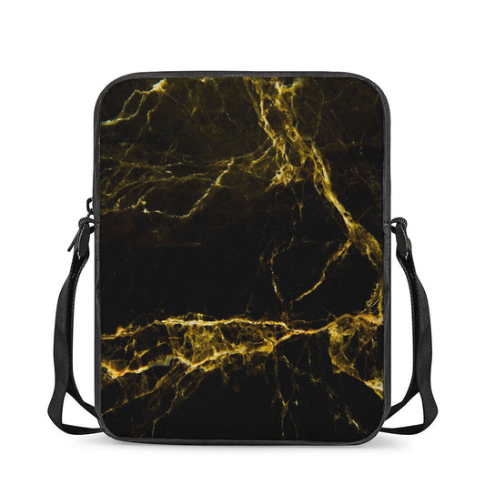 Black Gold Marble Print Rectangular Crossbody Bag
