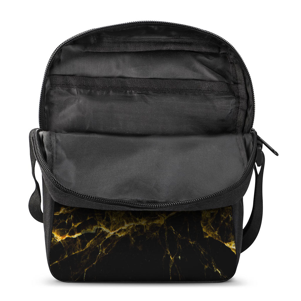Black Gold Marble Print Rectangular Crossbody Bag