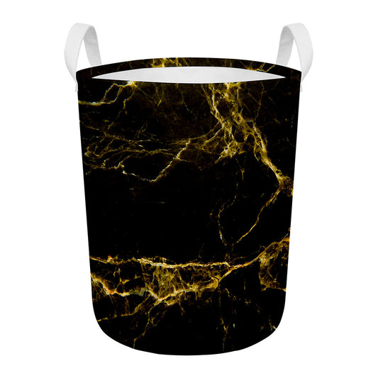 Black Gold Marble Print Round Laundry Basket