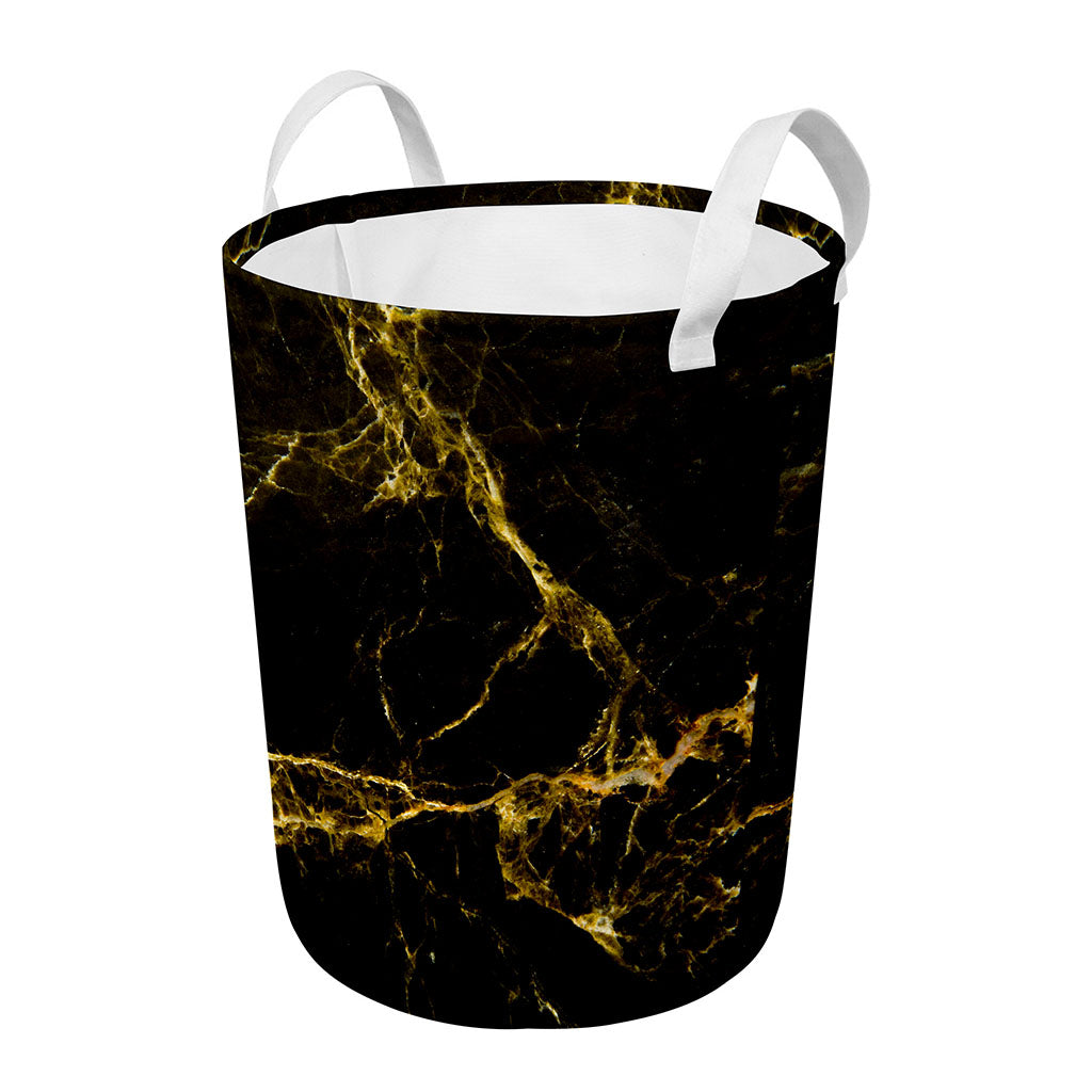 Black Gold Marble Print Round Laundry Basket