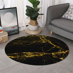 Black Gold Marble Print Round Rug