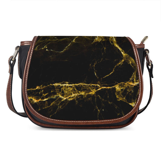 Black Gold Marble Print Saddle Bag