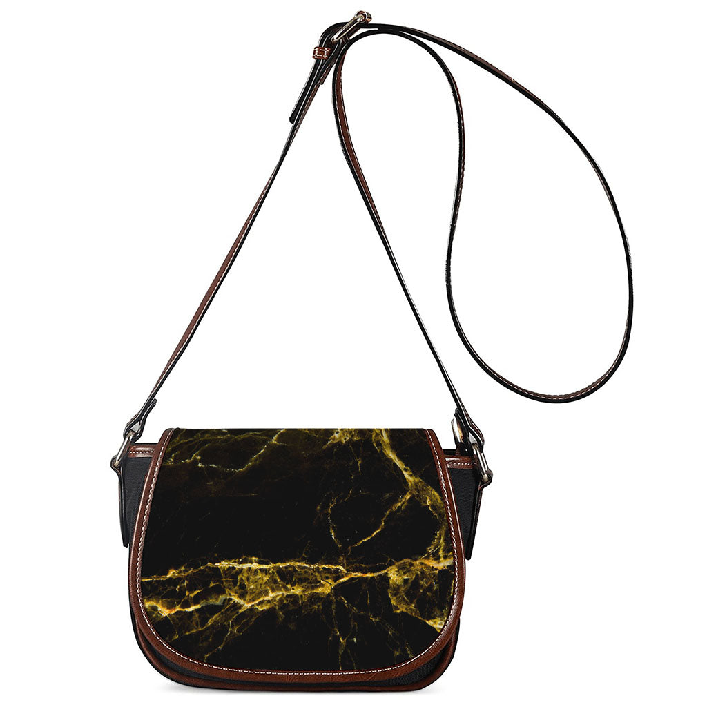 Black Gold Marble Print Saddle Bag