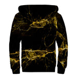 Black Gold Marble Print Sherpa Lined Zip Up Hoodie