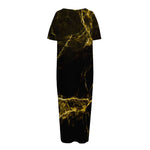 Black Gold Marble Print Short Sleeve Long Nightdress