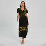 Black Gold Marble Print Short Sleeve Maxi Dress