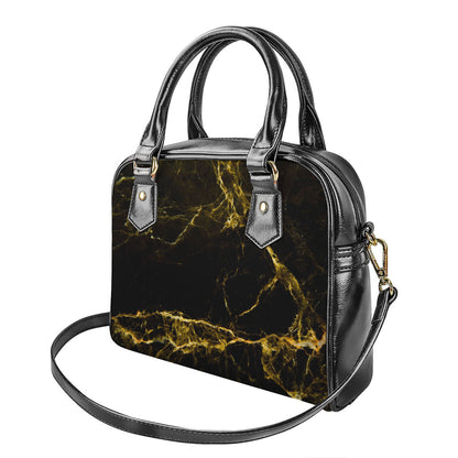 Black Gold Marble Print Shoulder Handbag