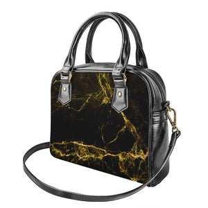 Black Gold Marble Print Shoulder Handbag