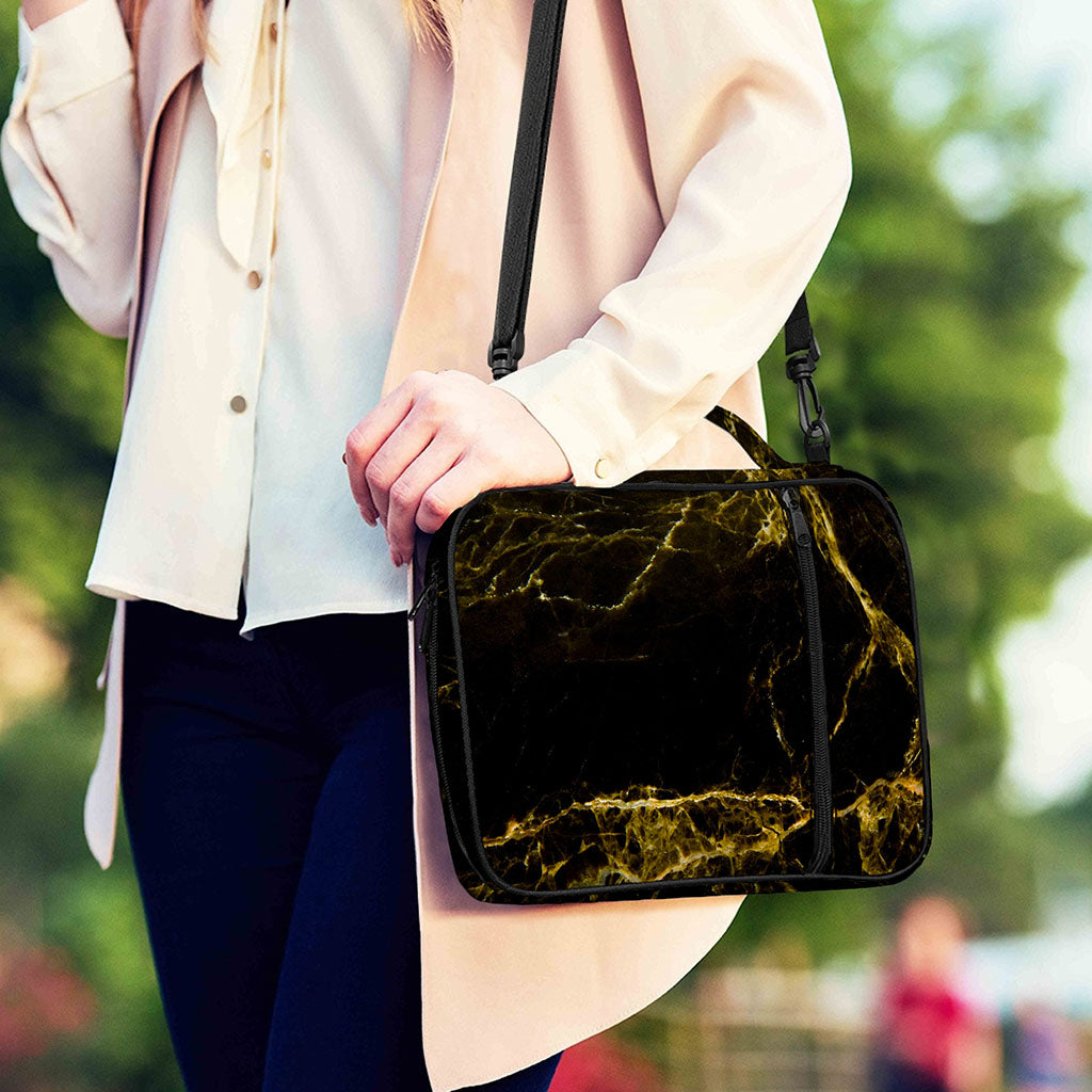 Black Gold Marble Print Shoulder Strap Bible Bag