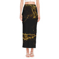 Black Gold Marble Print Side Slit Maxi Skirt