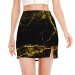 Black Gold Marble Print Side Slit Mini Skirt