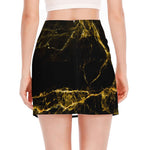 Black Gold Marble Print Side Slit Mini Skirt