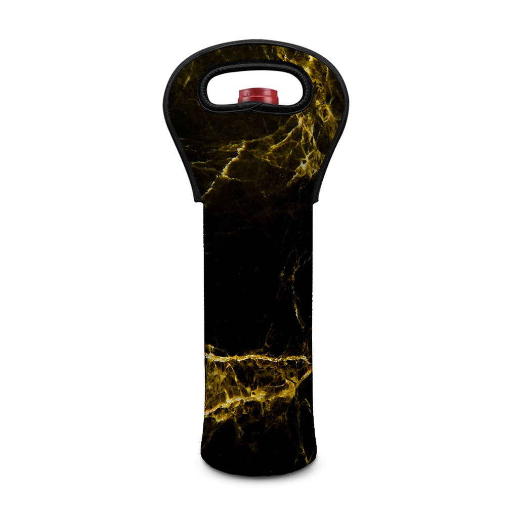 Black Gold Marble Print Single Neoprene Wine Tote