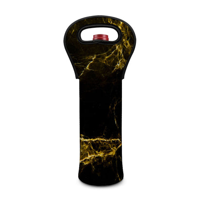 Black Gold Marble Print Single Neoprene Wine Tote