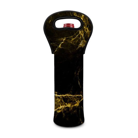 Black Gold Marble Print Single Neoprene Wine Tote