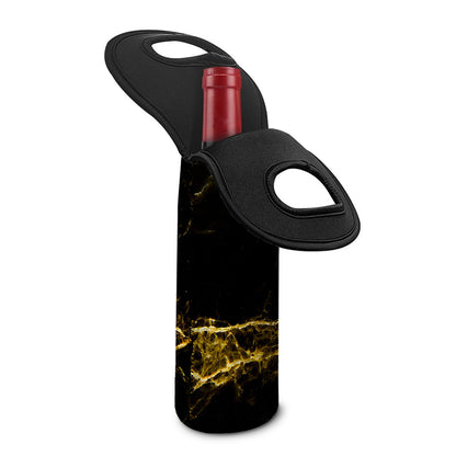 Black Gold Marble Print Single Neoprene Wine Tote