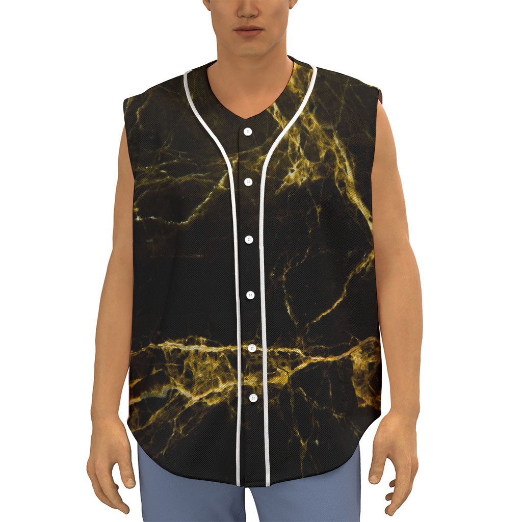 Black Gold Marble Print Sleeveless Baseball Jersey