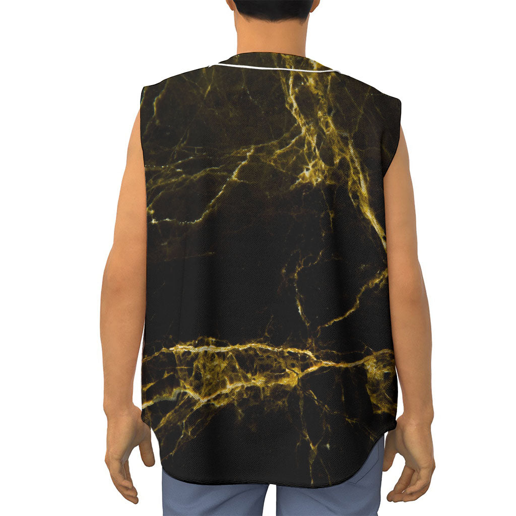 Black Gold Marble Print Sleeveless Baseball Jersey