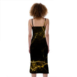 Black Gold Marble Print Slim Fit Midi Cami Dress