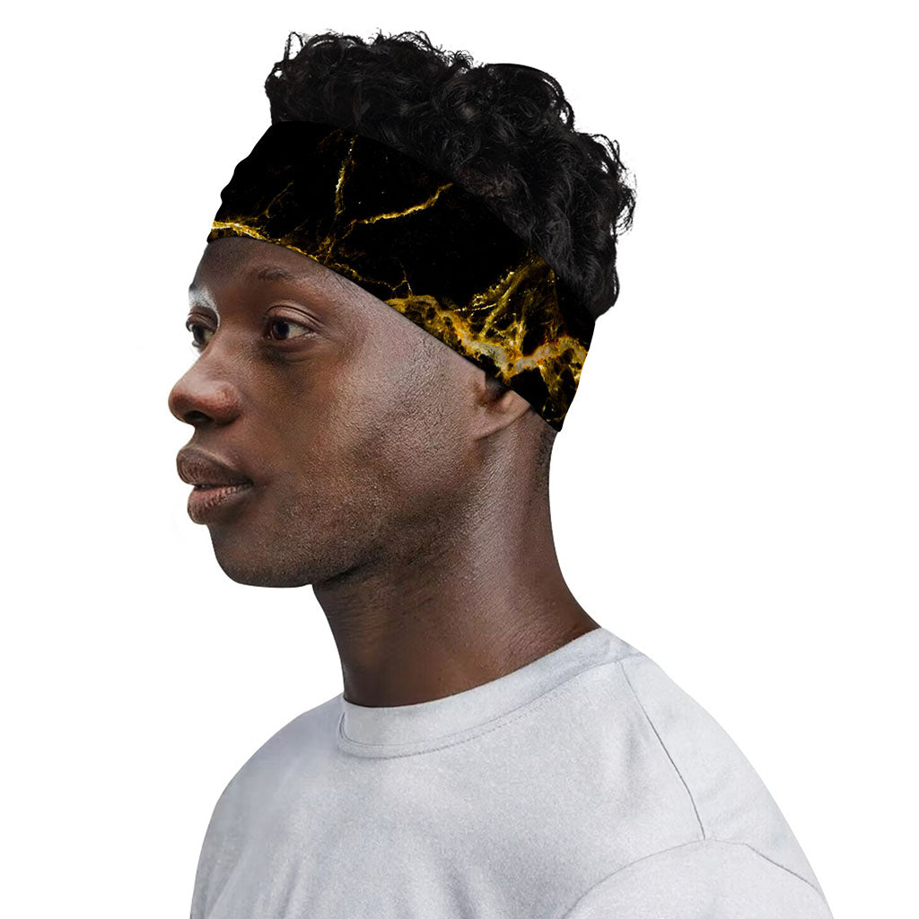 Black Gold Marble Print Sports Headband