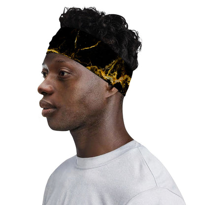 Black Gold Marble Print Sports Headband