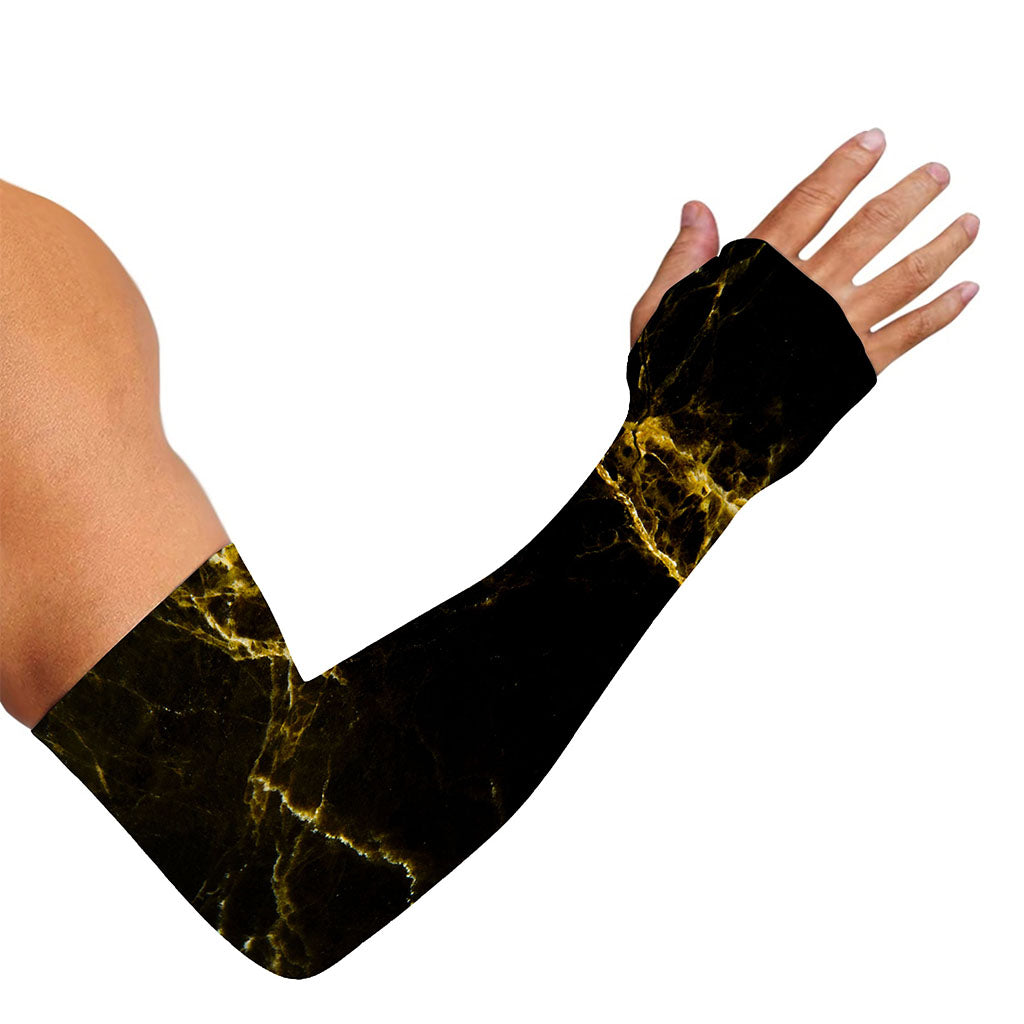 Black Gold Marble Print Sun Protection Arm Sleeves