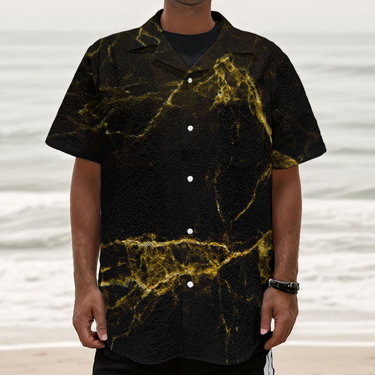 Black Gold Marble Print Textured Short Sleeve Shirt